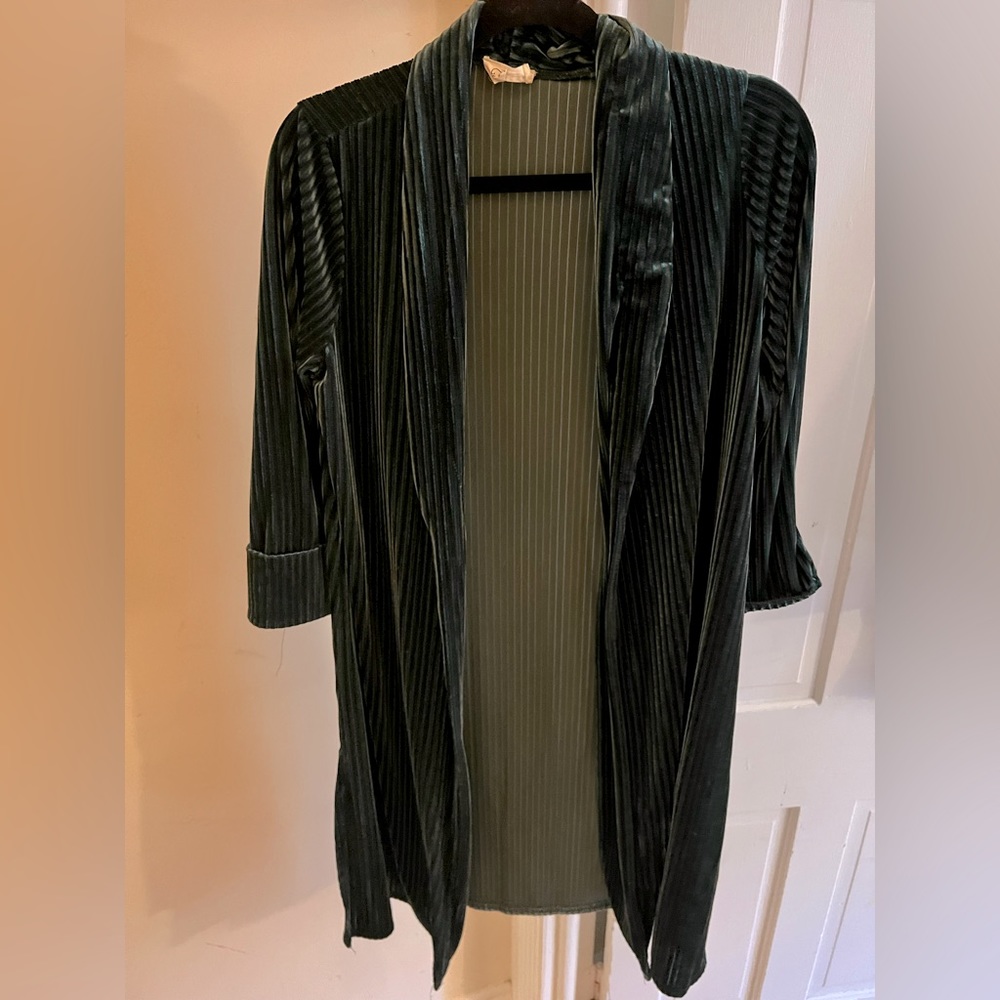 Peacock blue/green, ribbed velour duster.